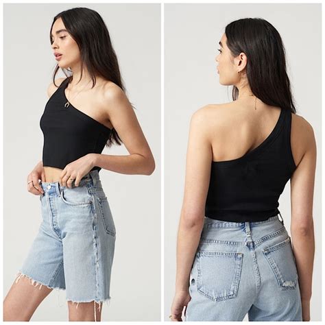 SHEIN Tops Shein One Shoulder Ribbed Black Cropped Top Poshmark