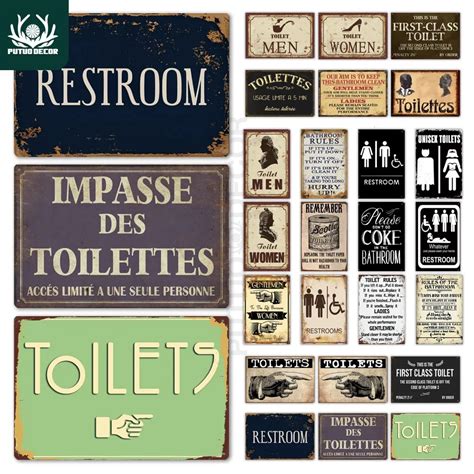 Putuo Decor Toilet Sign Plaque Metal Vintage Bathroom Retro Tin Signs