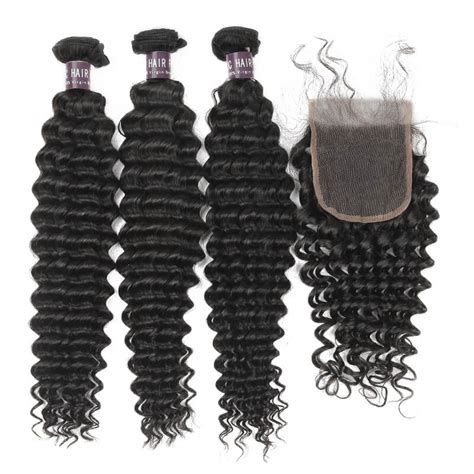 Virgin Malaysian Deep Wave Hair 3 Bundles With Lace Closure