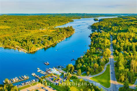 Lake Charlevoix South Arm With Ironton Ferry Aerial Photo From