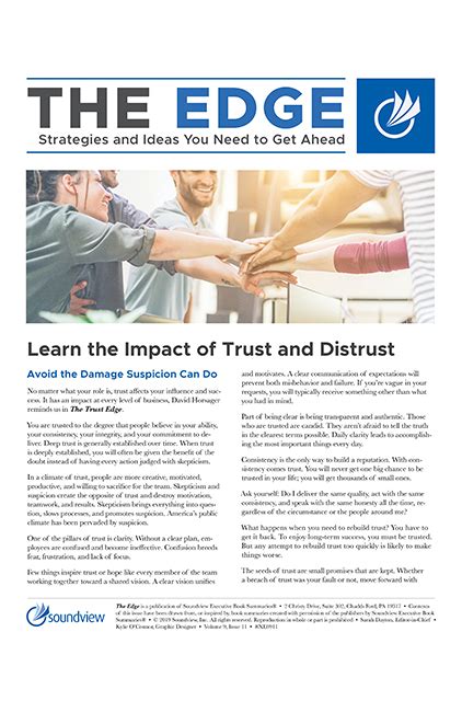 Learn The Impact Of Trust And Distrust Soundview Executive Book Summaries