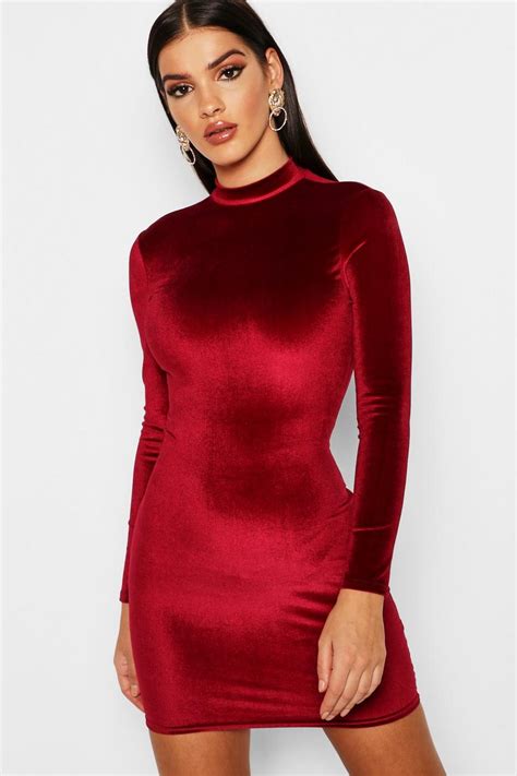 Velvet High Neck Bodycon Dress Boohoo