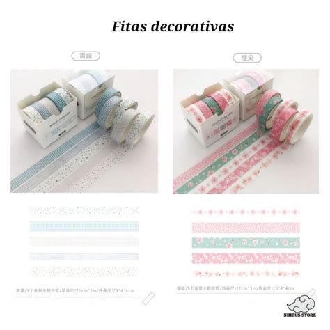 Washi tape fitas adesivas coloridas para decoração papelaria fofa