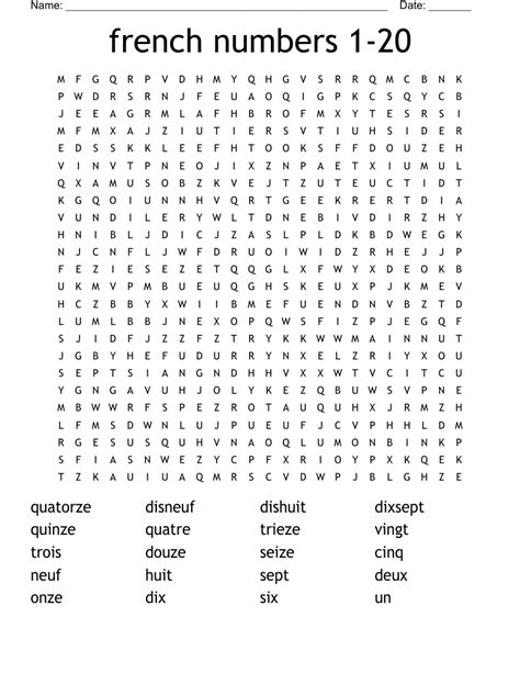 French Numbers Word Search Wordmint