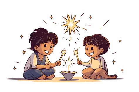 Premium AI Image | illustration of kids playing diwali crackers flat doodle