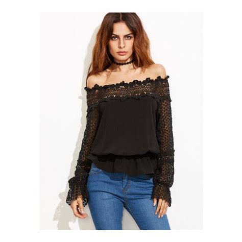 Shein Sheinside Black Hollow Out Crochet Sleeve Off The Shoulder €