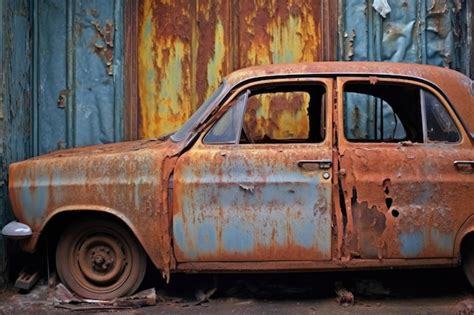 Premium AI Image Rustcovered Car Door With Peeling Paint Created With