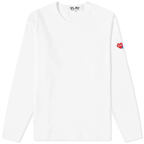 Comme Des Garçons Play Mens Long Sleeve Invader T Shirt In White Comme Des Garcons Play