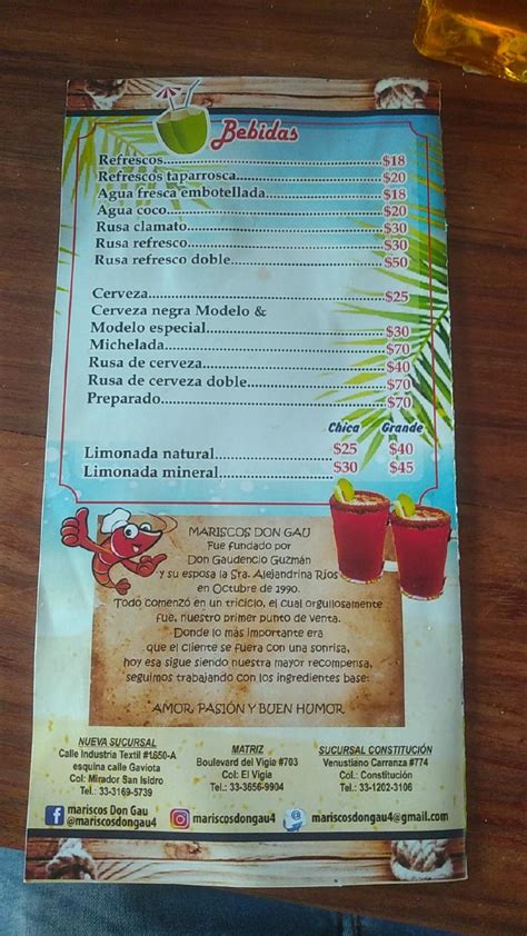 Menu At Mariscos Don Gau Restaurant Zapopan Av Industria Textil