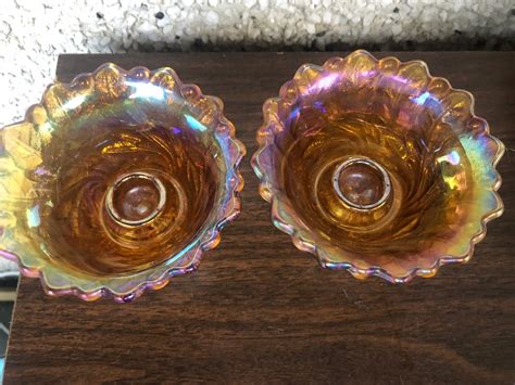 Vintage Carnival Glass Iridescent Candle Holders Etsy