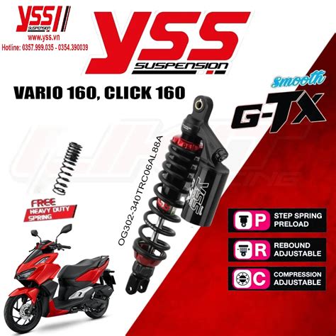 PHUỘC YSS G TX VARIO 160 CLICK 160 ĐEN NHÁM 340MM