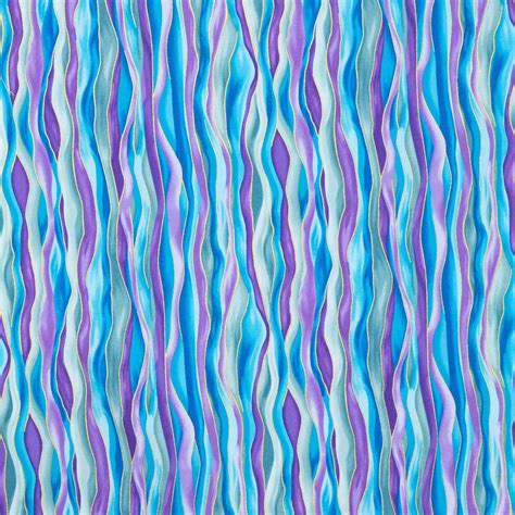 Purple Blue Green Peacock Striped Cotton Calico Fabric Hobby Lobby