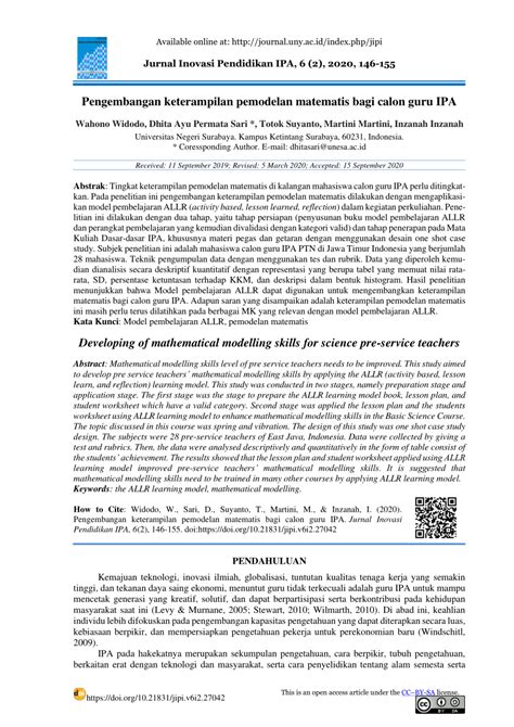 Pdf Pengembangan Keterampilan Pemodelan Matematis Bagi Calon Guru Ipa