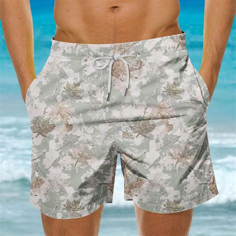 Cosfo Men Shorts Leaf Board Elastic Waist Casual With Pockets