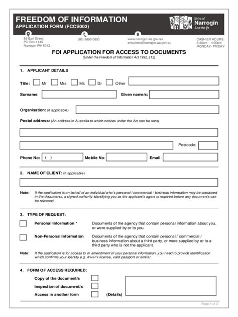 Fillable Online Freedom Of InformationShire Of Narrogin Fax Email Print