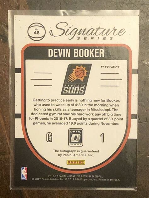 Devin Booker Panini Donruss Optic Prizm Purple Autograph