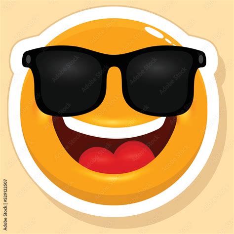 Black Goggles Wearing Happy Cartoon Emoji Sticker On Yellow Background ...