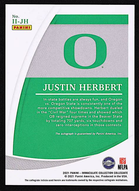 Justin Herbert 2021 Immaculate Collection Collegiate Immaculate Ink