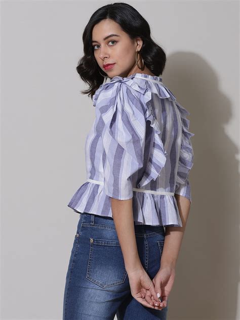 Buy Lavender Striped Tie Up Top Online Label Ritu Kumar International