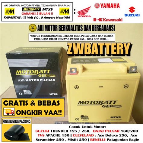 Jual Aki Motor Suzuki Thunder 125 Motobatt MTX9 Di Lapak ZW Battery