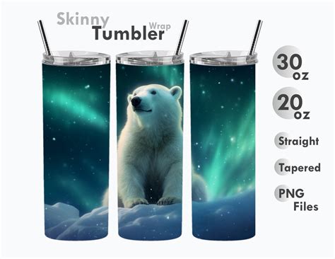 3D White Polar Bear And Northern Lights Tumbler Wrap 20 Oz Etsy