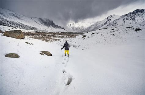 Caminante En Las Monta As Nevadas Foto Premium