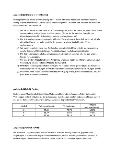 Zusammentragung Altklausuren Aufgabe 1 6 3 3 3 3 3 3 24 Punkte Im