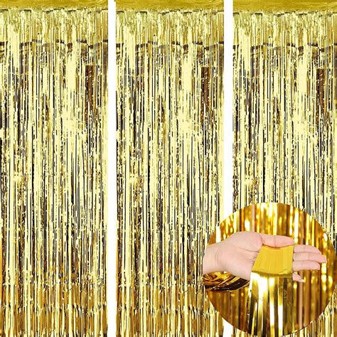 Kirikou Pack Of Gold Foil Fringe Curtains Backdrop Party Decoration