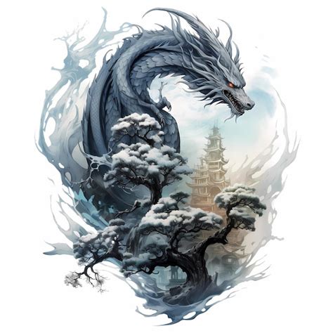 Premium Photo | Illustration dragon tattoo design white background