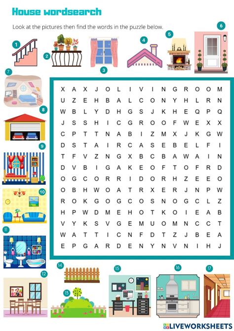 Esl Microsoft Worksheets Second Language Word Search House Words Picture Interactive