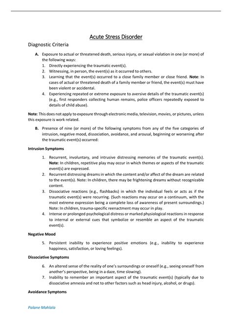 Summary Acute Stress Disorder Dsm 5 Criteria Pyc4802 Psychopathology Pyc4802 Stuvia Sa