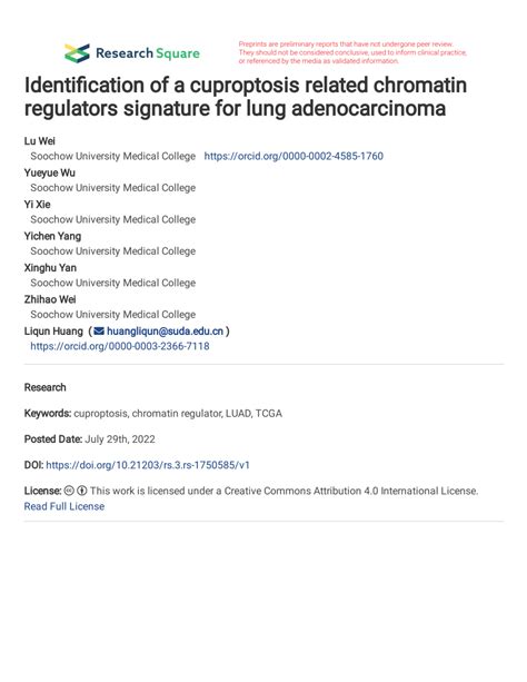 Pdf Identification Of A Cuproptosis Related Chromatin Regulators