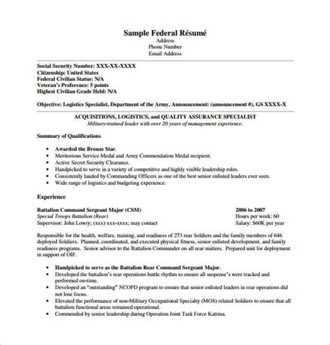 Federal Resume Template 13 Free Word Excel Pdf Format Download Free And Premium Templates