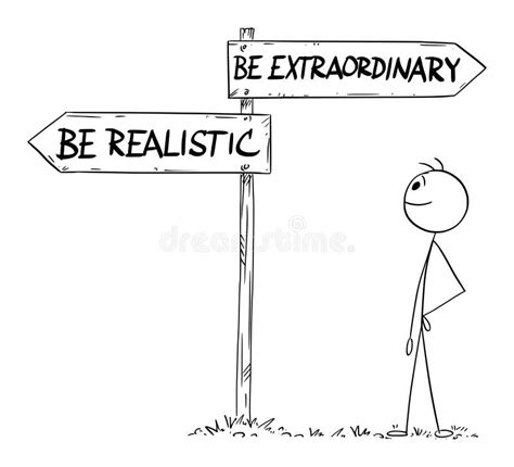 Be Realistic Or Extraordinary Decision Vector Cartoon Stick Figure Illustration Stock Vector