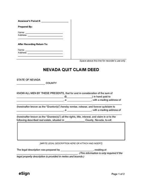 Free Nevada Deed Forms