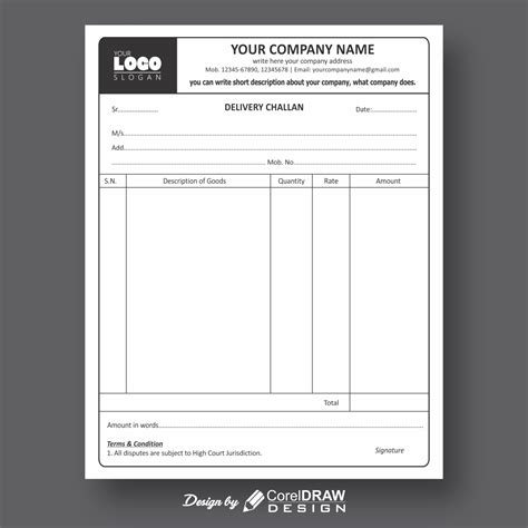 Download Indian Delivery Challan Format In Single Color Coreldraw Design Download Free Cdr