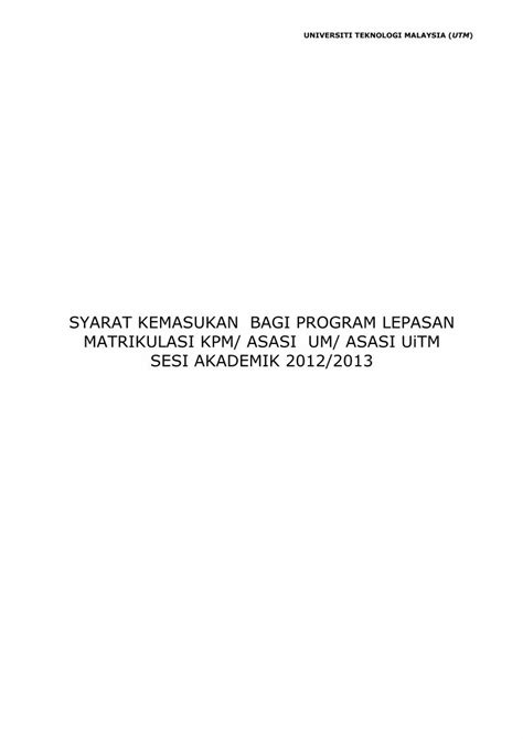 PDF SYARAT KEMASUKAN BAGI PROGRAM LEPASAN MATRIKULASI Peringkat