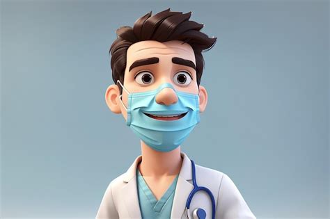 Premium Photo | 3d cartoon doctor character in face mask