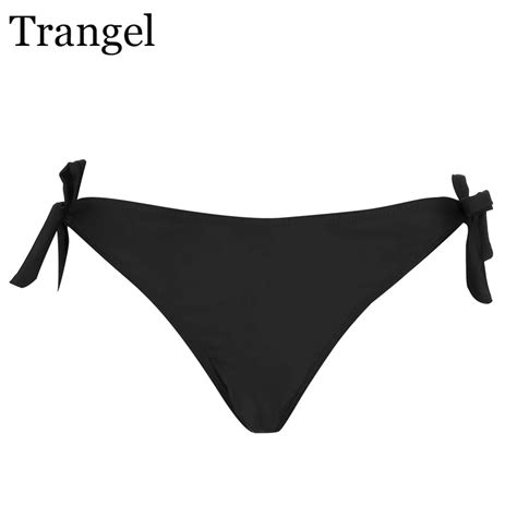 Trangel Cheeky Bikini Bottoms Sexy Women Swimwear Briefs Solid Black