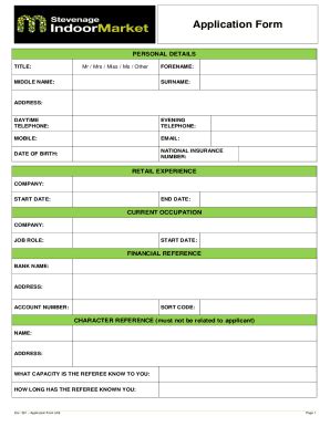 Fillable Online Indoor Market Stall Application Form Fax Email Print