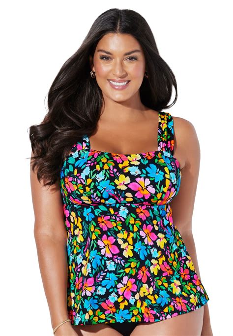 Swimsuits For All Womens Plus Size Tie Back Tankini Top 16 Rainbow Floral