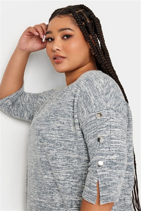 Yours Plus Size Grey Marl Soft Touch Button Detail Top Yours Clothing