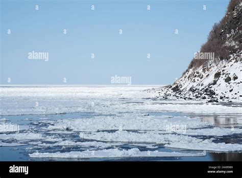 Drift Ice At Okhotsk Sea Shiretoko Hokkaido Japan In Winter Stock