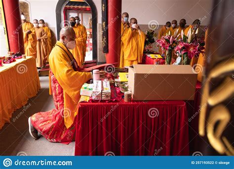 Bandung Indonesia January 8 2022 A Group Of Monks With Orange And