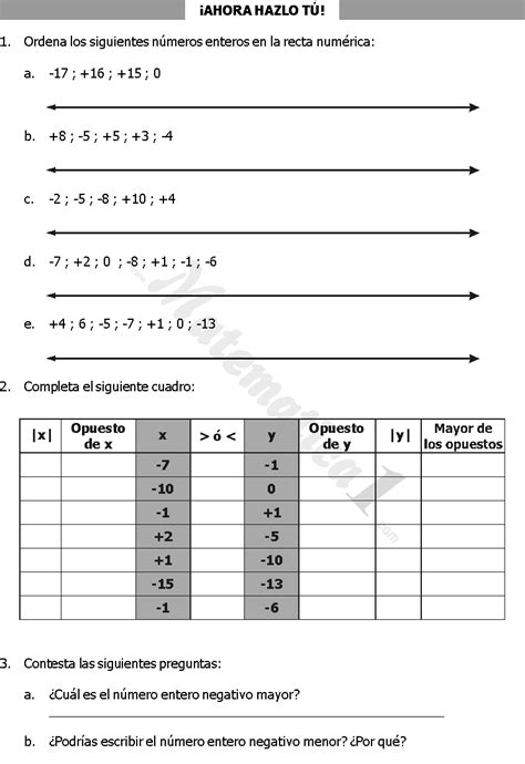 Conjunto De Los Numeros Enteros Ejercicios Pdf