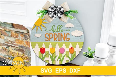 Hello Spring Door Hanger Svg Hello Spring Sign Svg