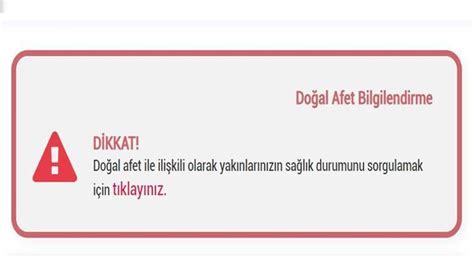 e Nabız kayıp depremzede sorgulama ekranı Doğal Afet Bilgilendirme e