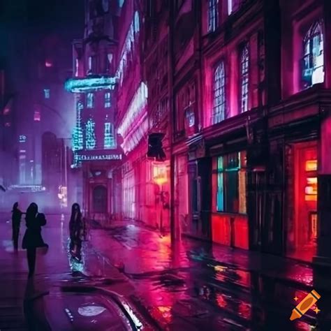 Neon Lit Cityscape In The Rain On Craiyon