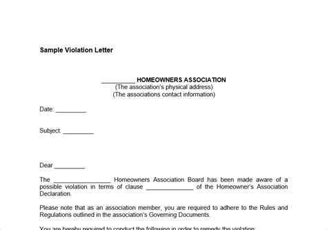 Hoa Covenant Violation Letter Template Sggolf