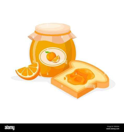 Toast Bread And Jar Of Orange Jam Sweet Sandwich Vector Illustration